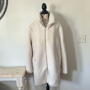 NWT Loft Fuzzy Sherpa Longline Zip Up Jacket Women's size XL